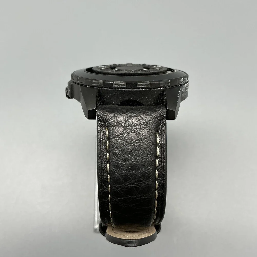EUTOUR Mens Watch 40mm Black Dial Black Leather Magnetic Ball New Battery